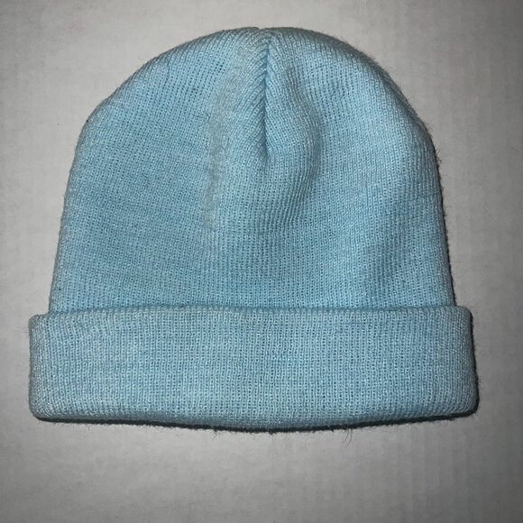 Light Blue Knit Beanie Hat Cuffed Winter Cap Unisex Streetwear One Size - Picture 1 of 2